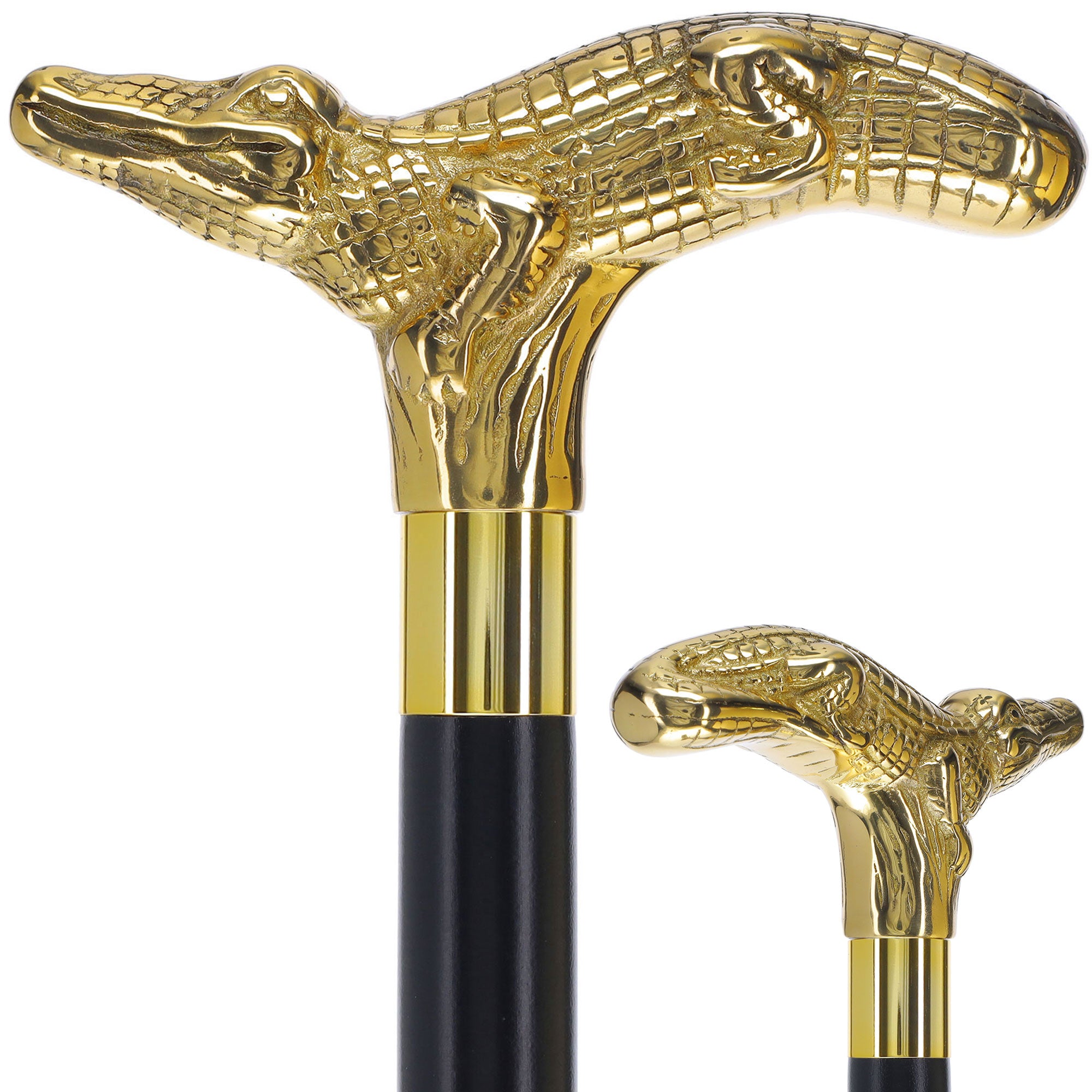 Premium Brass Alligator Handle Walking Cane: Custom Shaft & Collar Sale Cost