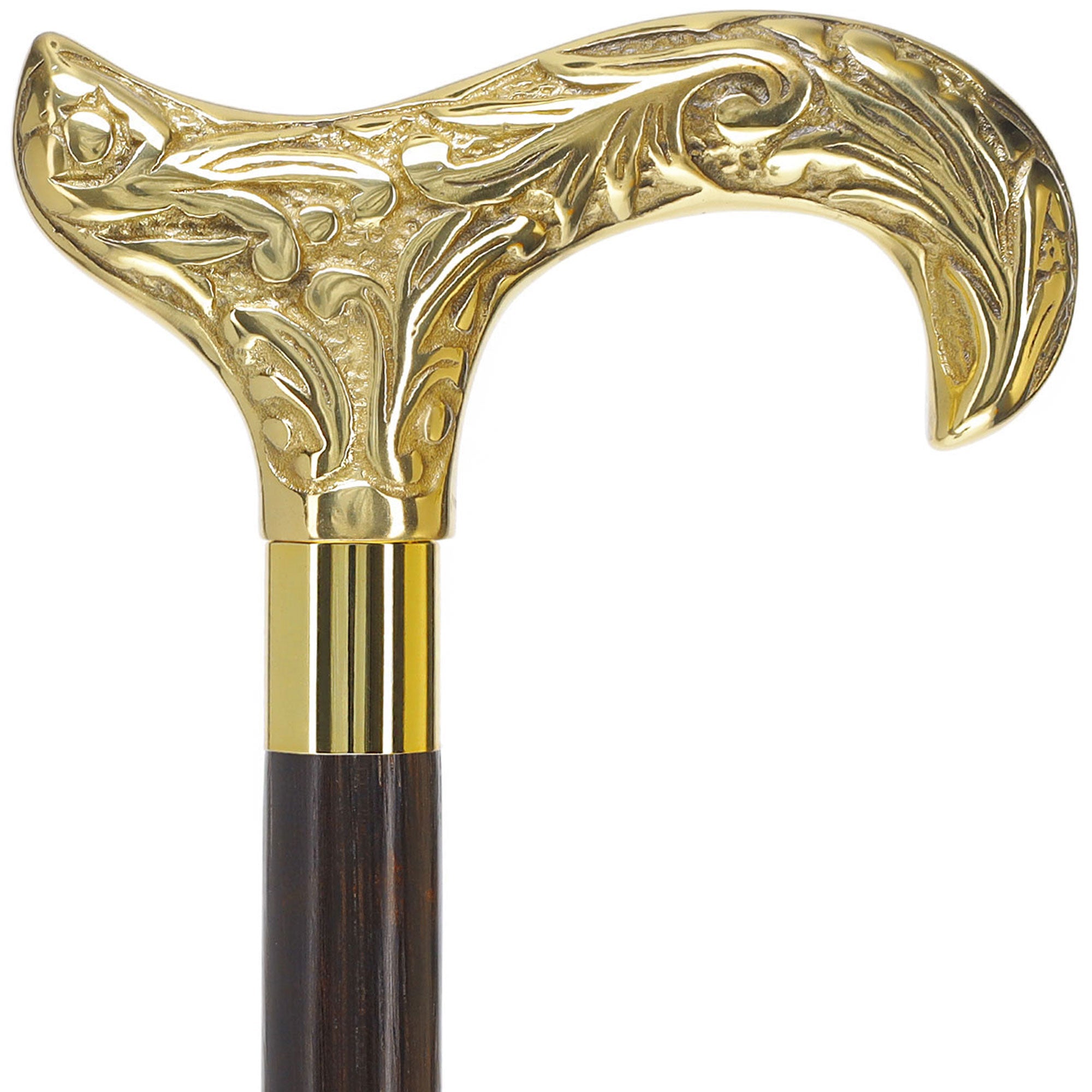 Scratch and Dent Brass Derby Handle Walking Cane w/ Brown Beechwood Shaft and Aluminum Gold Collar V3221 Online For Sale