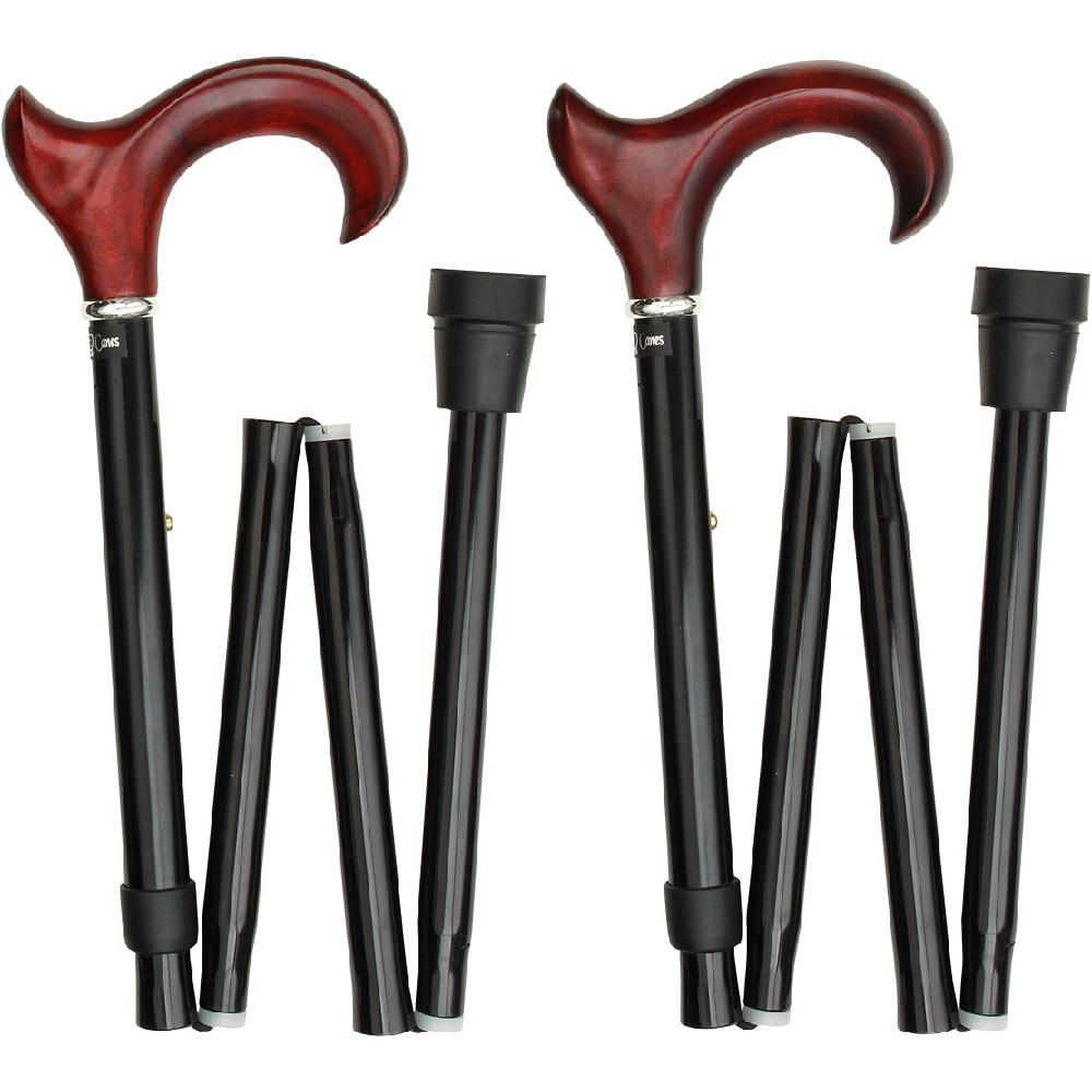 Scratch and Dent Mahogany Maple Ergonomic Walking Cane w/ Folding, Adjustable Black Aluminum Shaft and Silver Collar V1655 Buy Cheap Pices