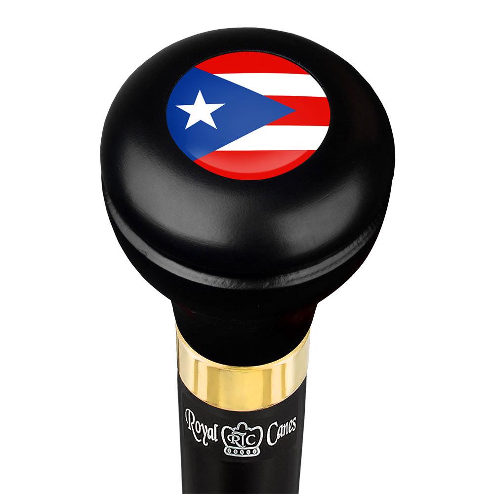 Puerto Rico Flag Emblem Flask Walking Stick: Wood Shaft Hidden Flask Fast Delivery Cheap Online