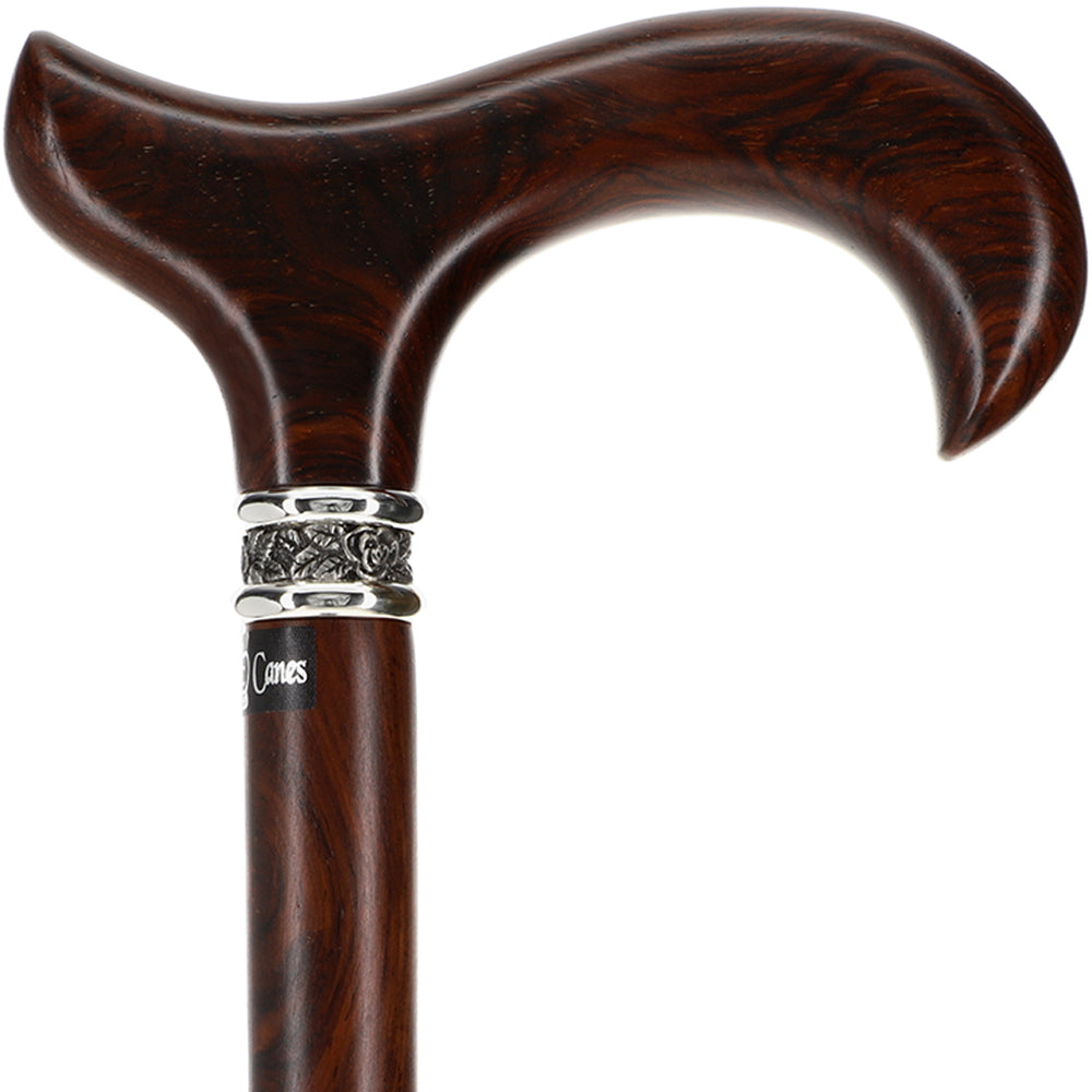 Scratch & Dent Derby Walking Cane With Exotic Cocobolo Wood Shaft and Pewter Rose Collar V1489 Online Cheap Quality