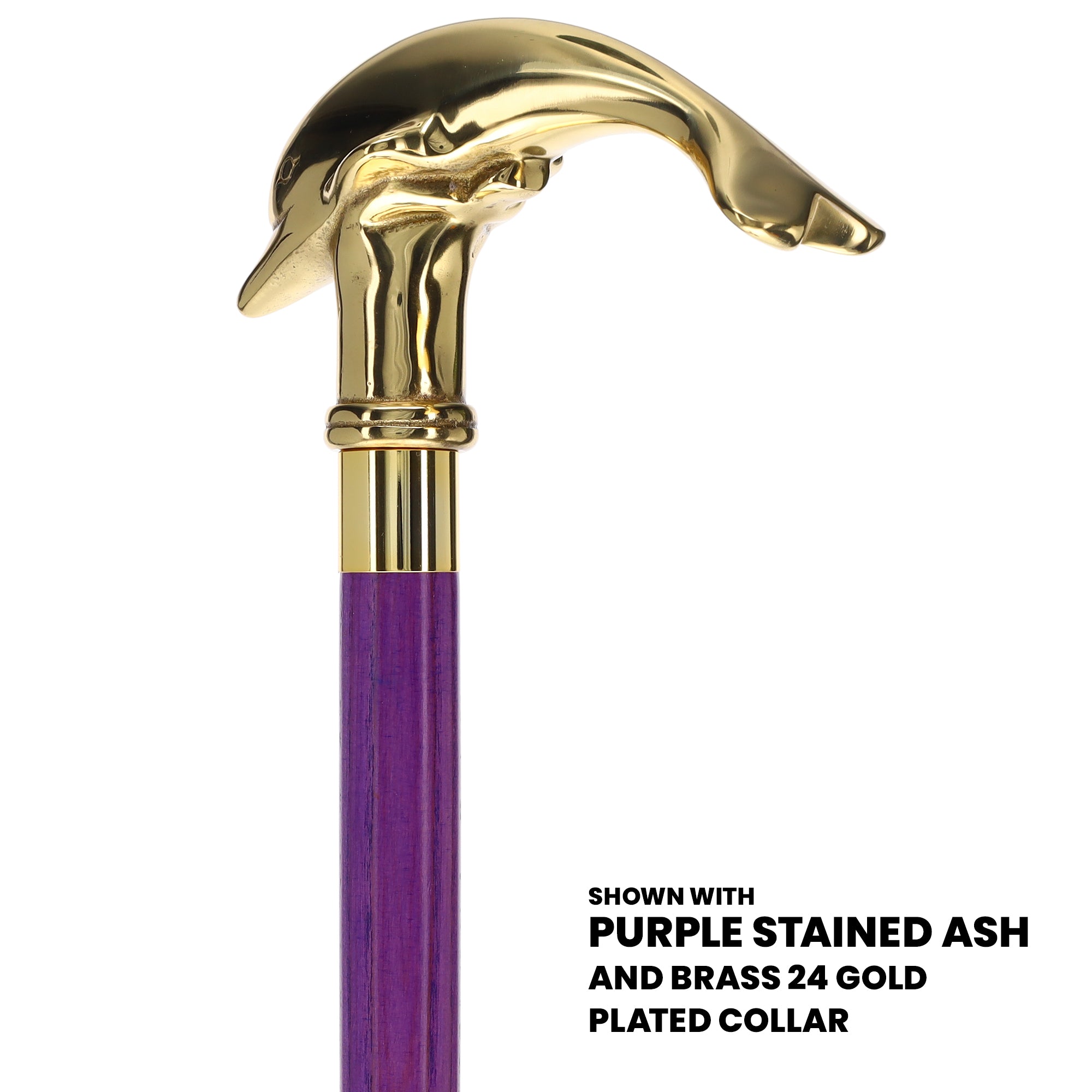 Premium Brass Dolphin Handle Cane: Stained Custom Color Shaft Where To Buy Cheap Real