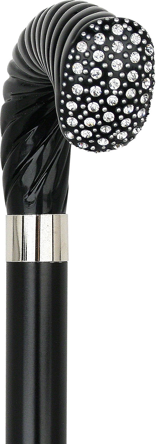 Scratch and Dent Rhinestone Opera Handle Walking Cane With Black Beechwood Shaft and Silver Collar V3409 Good Selling Cheap Pice