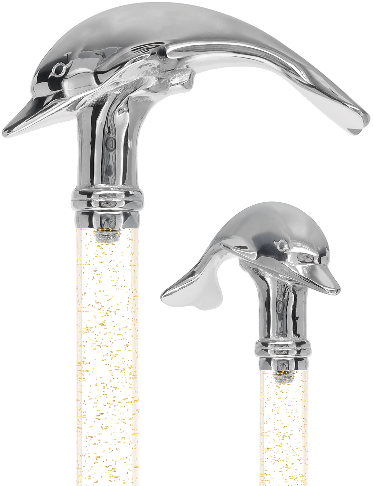 Crystal Elegance Chrome Dolphin Cane with Invisible Acrylic Shaft Options Popular Online