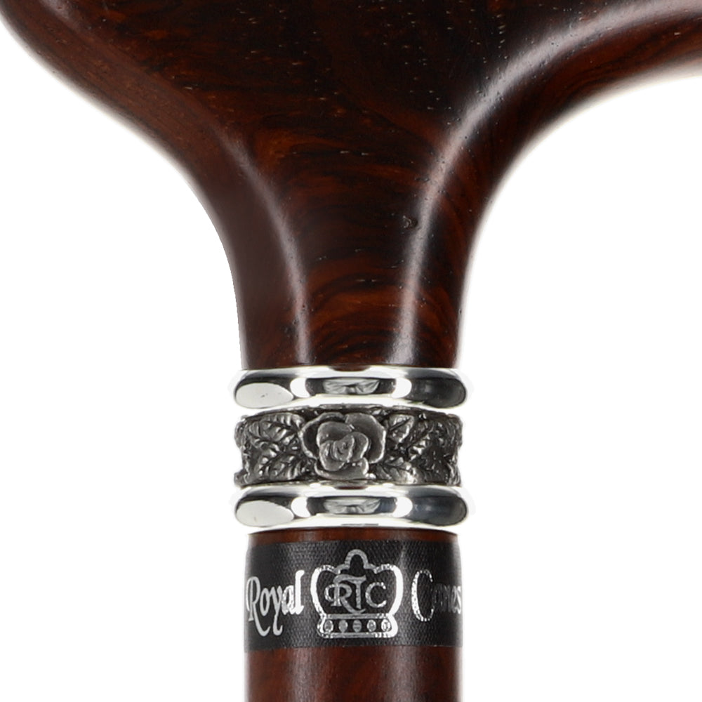 Scratch and Dent Derby Walking Cane With Exotic Cocobolo Wood Shaft and Pewter Rose Collar V1261 Sale Cheapest