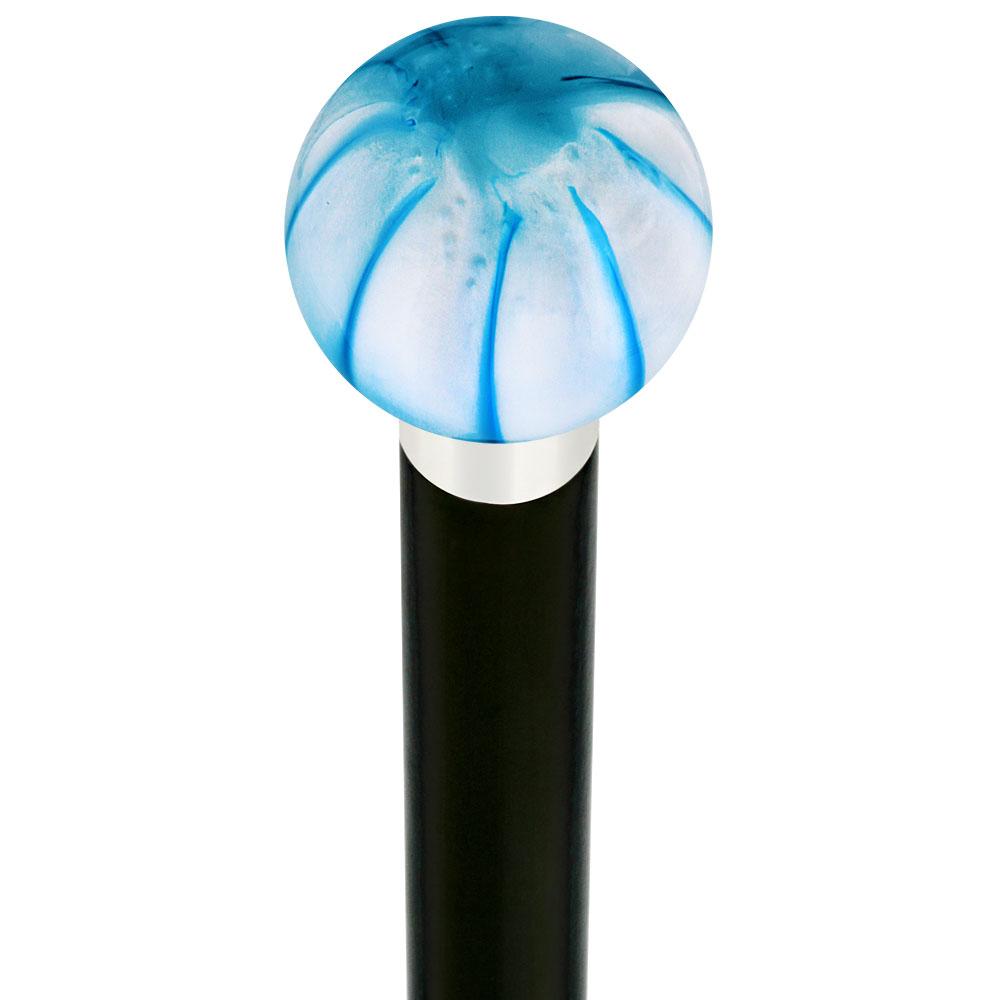 Splash of Blue on Pearl Round Knob Cane w/ Custom Wood Shaft & Collar Cheap Original