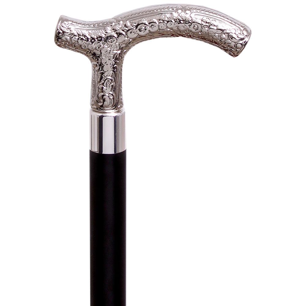 Embossed Fritz Petite Nickel Plated Handle Italian Handle Cane w/ Custom Shaft & Collar Buy Cheap Outlet