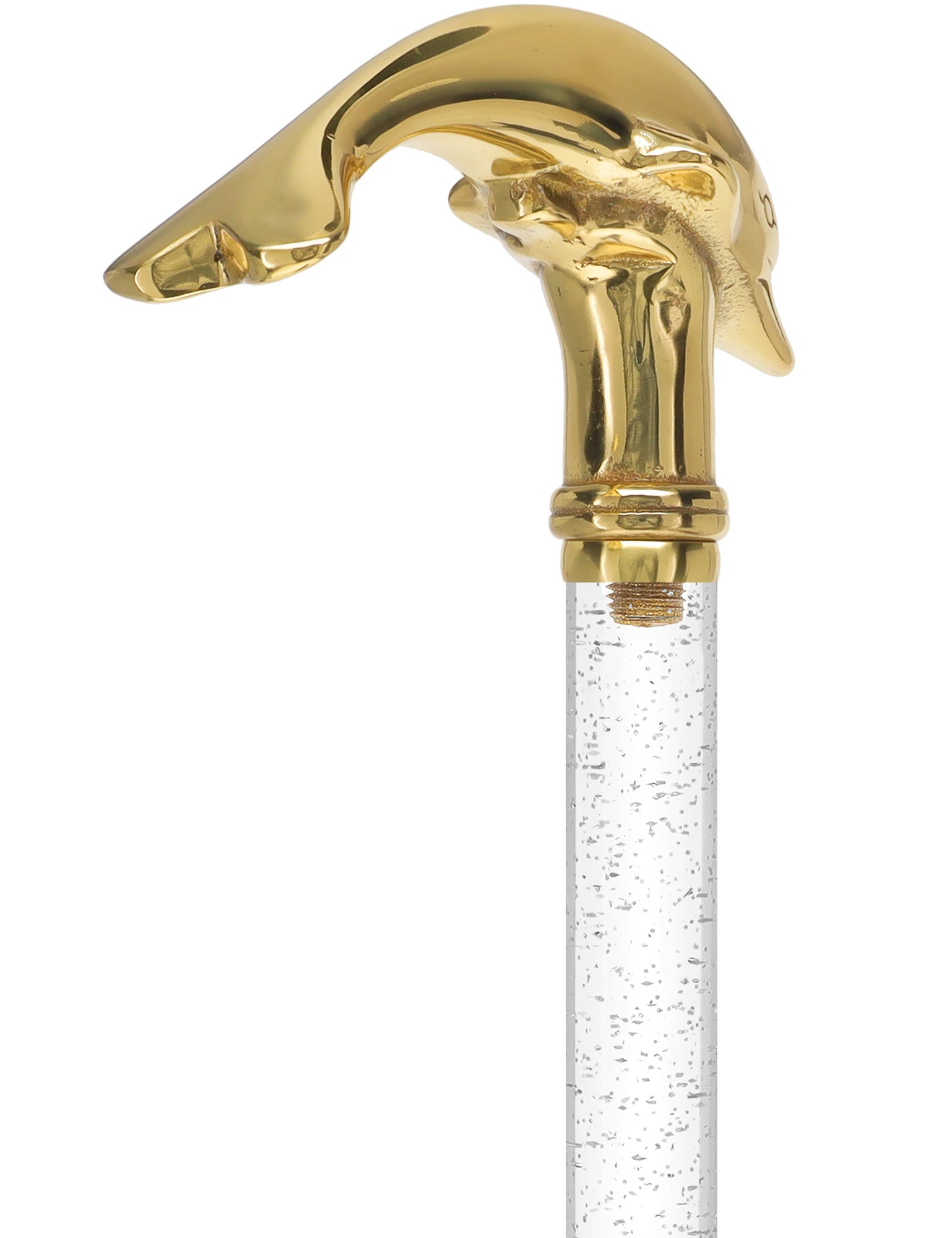 Crystal Elegance Brass Dolphin Cane with Invisible Acrylic Shaft Options Discount Authentic Online