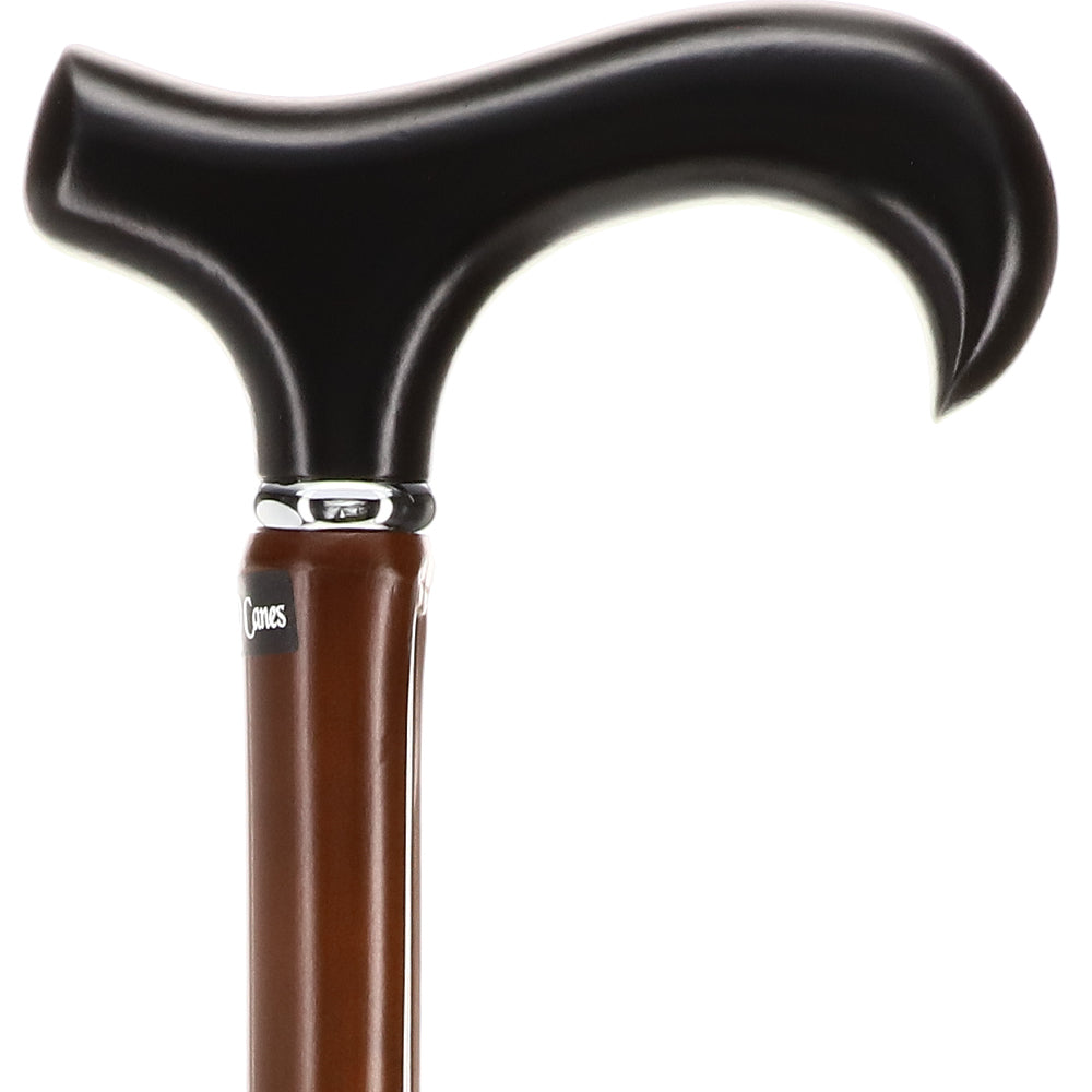 Scratch and Dent Black Beechwood Derby Walking Cane With Dark Bamboo Shaft and Silver Collar V1270 Pices Online