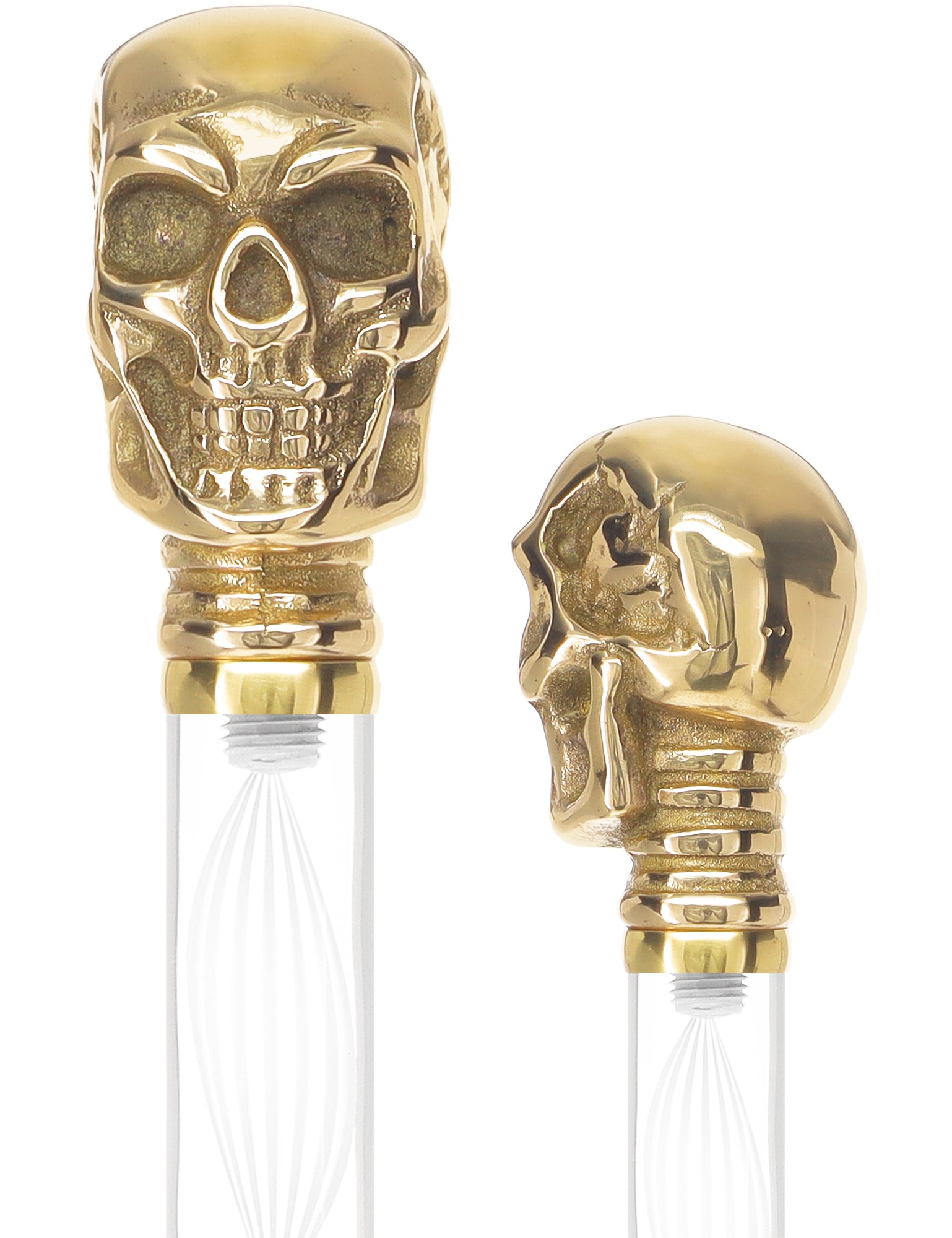 Crystal Elegance Brass Skull Cane with Invisible Acrylic Shaft Options Outlet