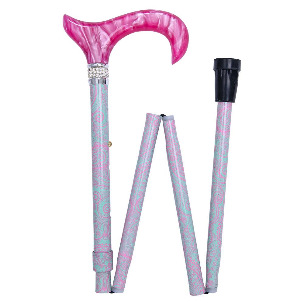 Scratch and Dent Elegant Floral Blossom, Pink Pearlz Rhinestone Designer Folding Adjustable Cane V1672 Pay With Paypal Online