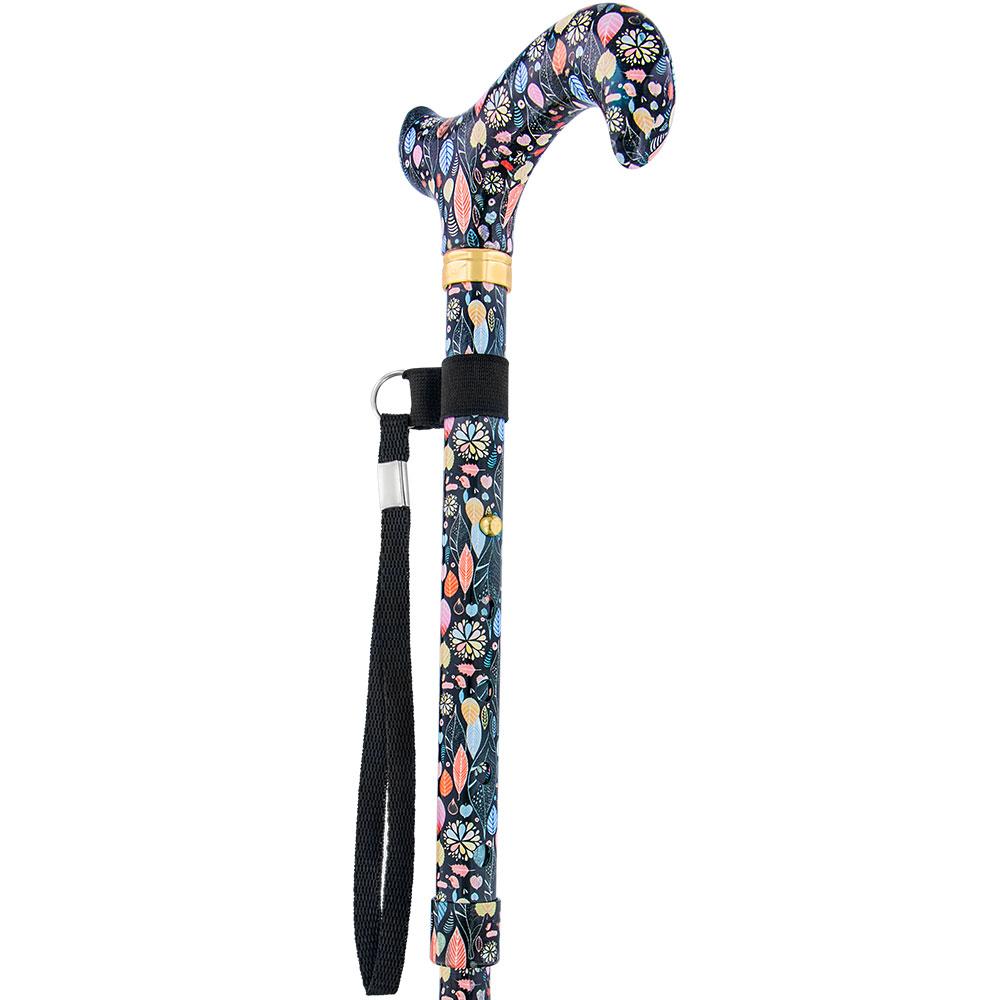 Scratch and Dent Autumn Leaves Folding Adjustable Derby Walking Cane with Engraved Collar V1473 Cheap Newest