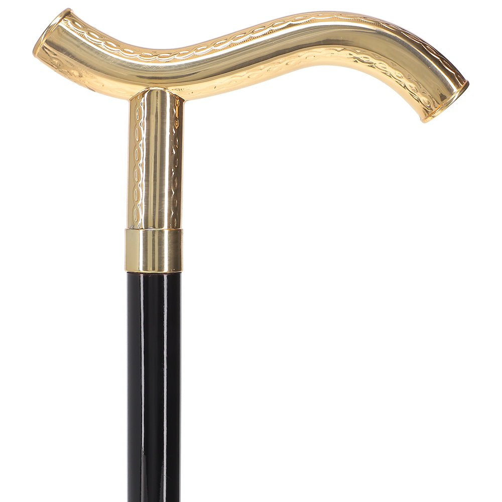 24K Gold Plated Fritz Braid Handle Walking Cane with Black Beechwood Shaft and Collar Pay With Visa Sale Online