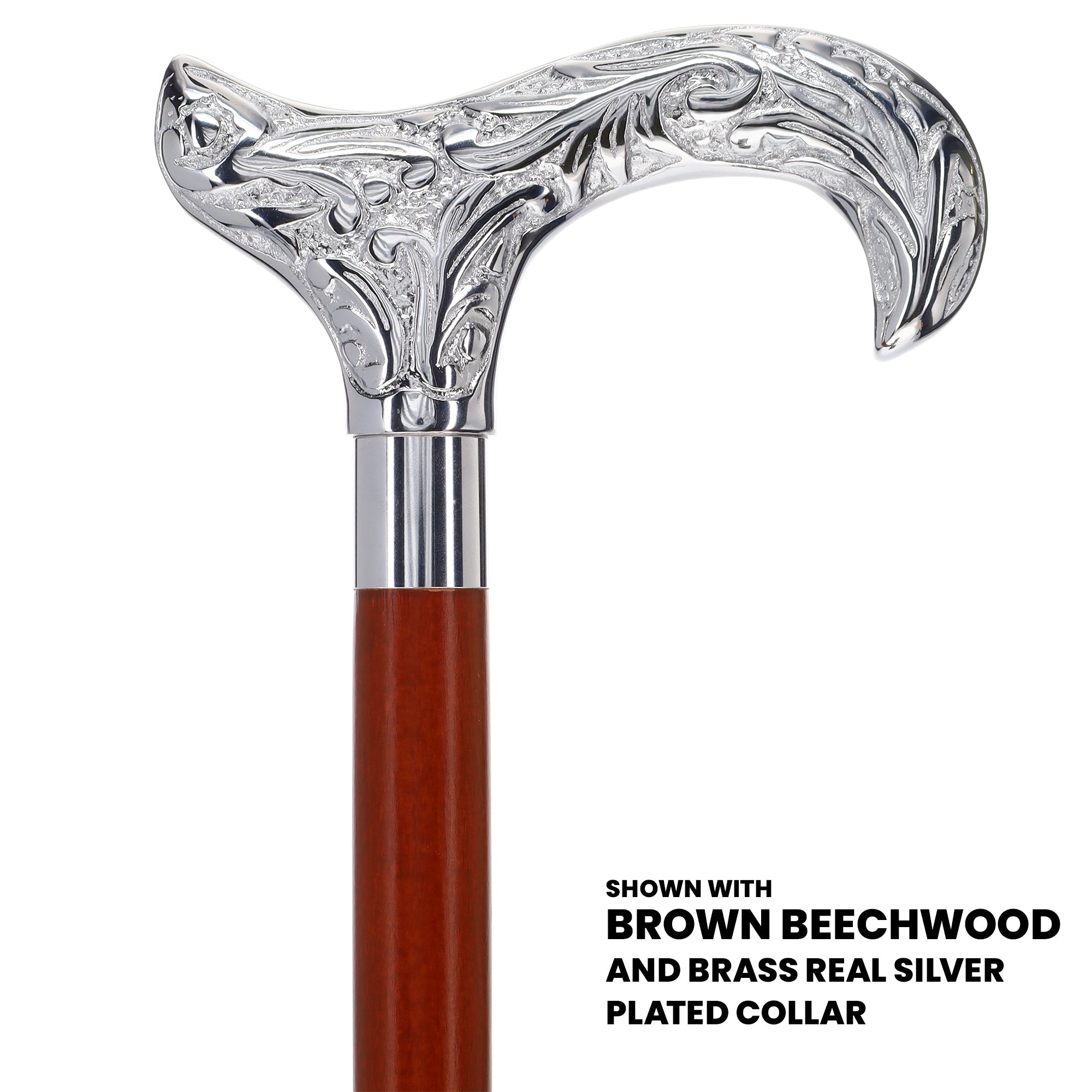 Scratch and Dent Chrome Plated Derby Handle Walking Cane w/ Black Beechwood Shaft and Aluminum Silver Collar V2156 Shop For Online