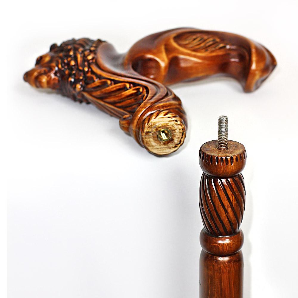 Lion Head: Artisan Intricate Handcarved Wood Cane (Right Hand) Limited Edition Sale Online