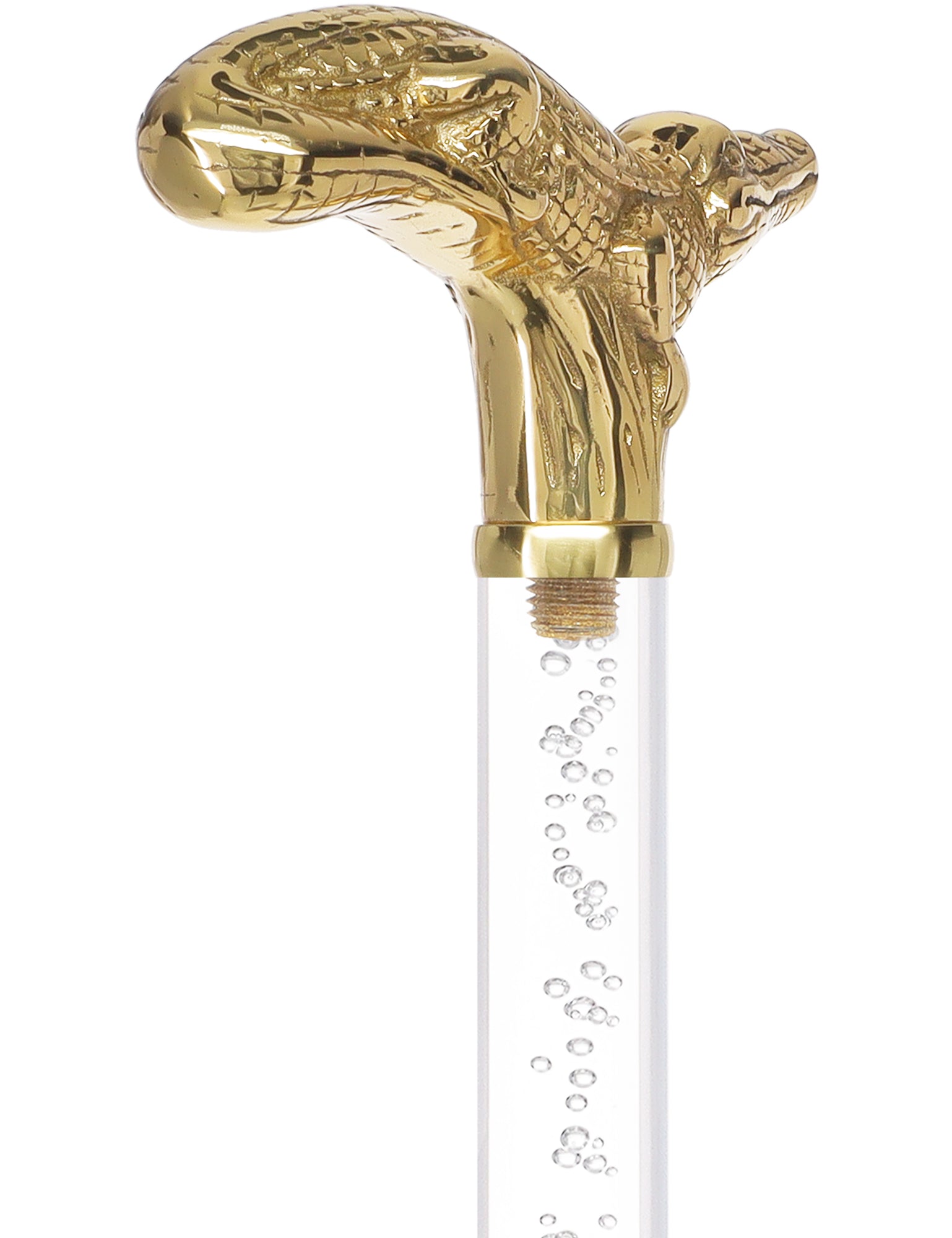 Crystal Elegance Brass Alligator Cane with Invisible Acrylic Shaft Options Low Pice For Sale