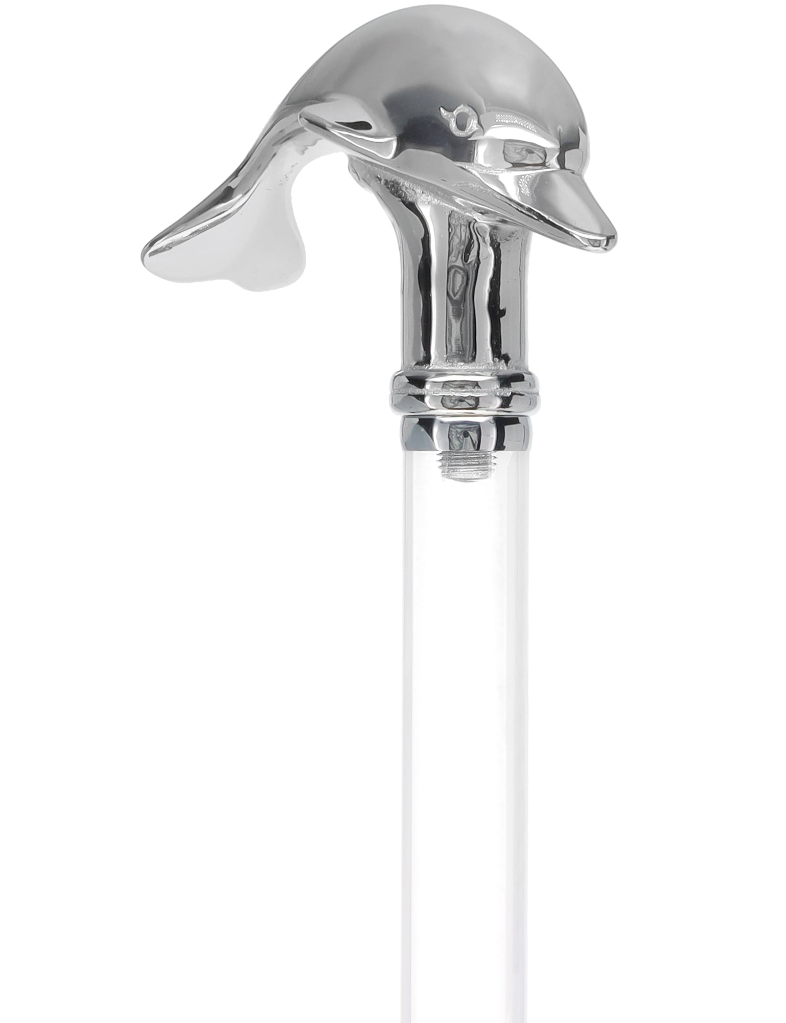 Crystal Elegance Chrome Dolphin Cane with Invisible Acrylic Shaft Options Popular Online