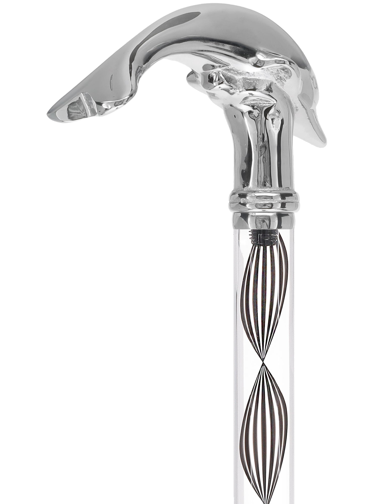 Crystal Elegance Chrome Dolphin Cane with Invisible Acrylic Shaft Options Popular Online