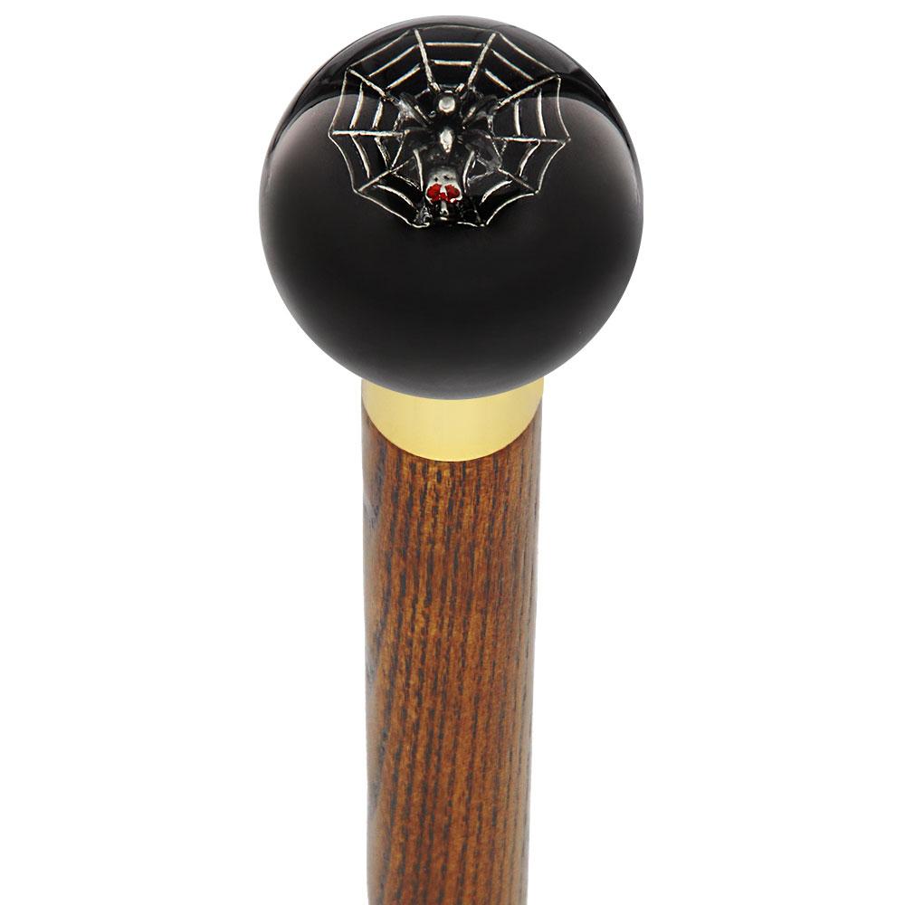 Skull & Spider Web Black Round Knob Cane w/ Custom Wood Shaft & Collar Outlet Fashion Style