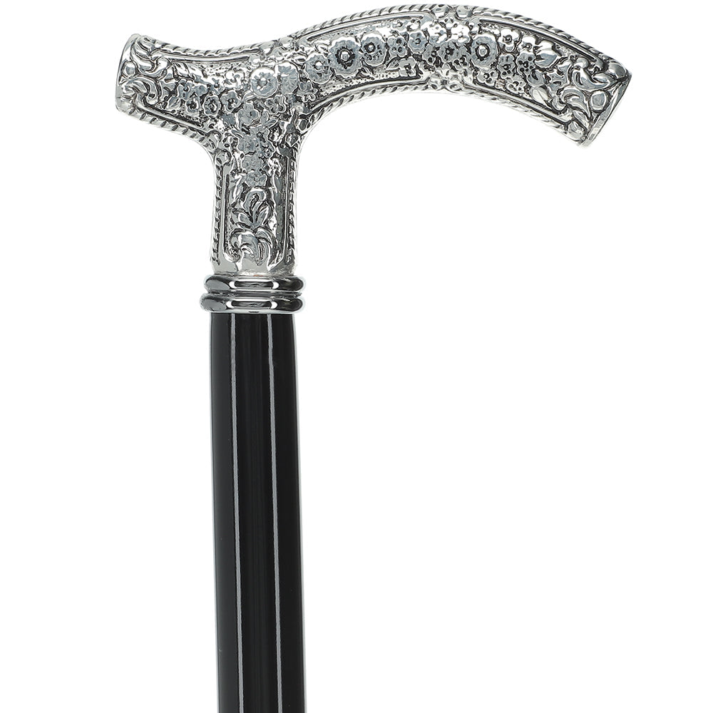 Scratch and Dent Downton Abbey Inspired - Silver 925r Petite Embossed Fritz Handle Walking Cane V2020 Low Pice For Sale