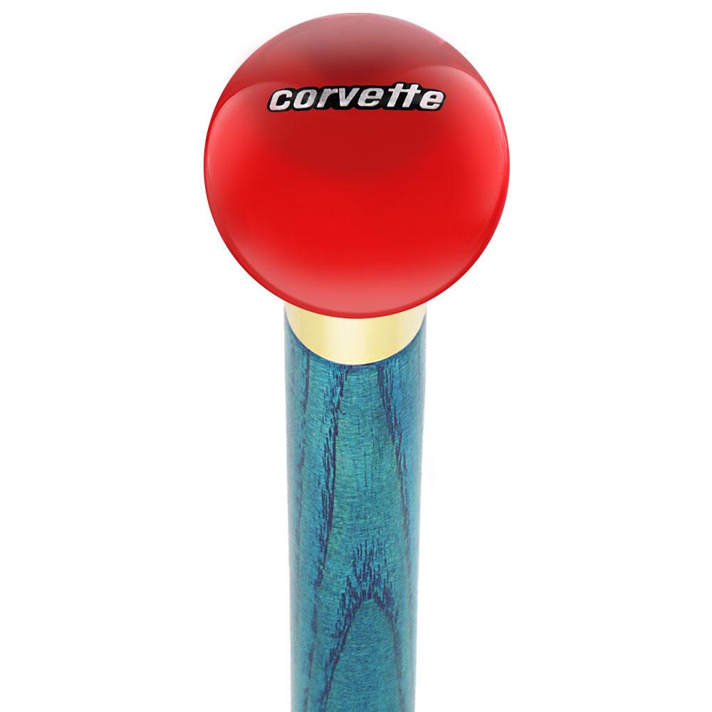 Licensed Corvette Emblem Red Round Knob Cane w/ Custom Color Ash Shaft & Collar Free Shipping Outlet Store