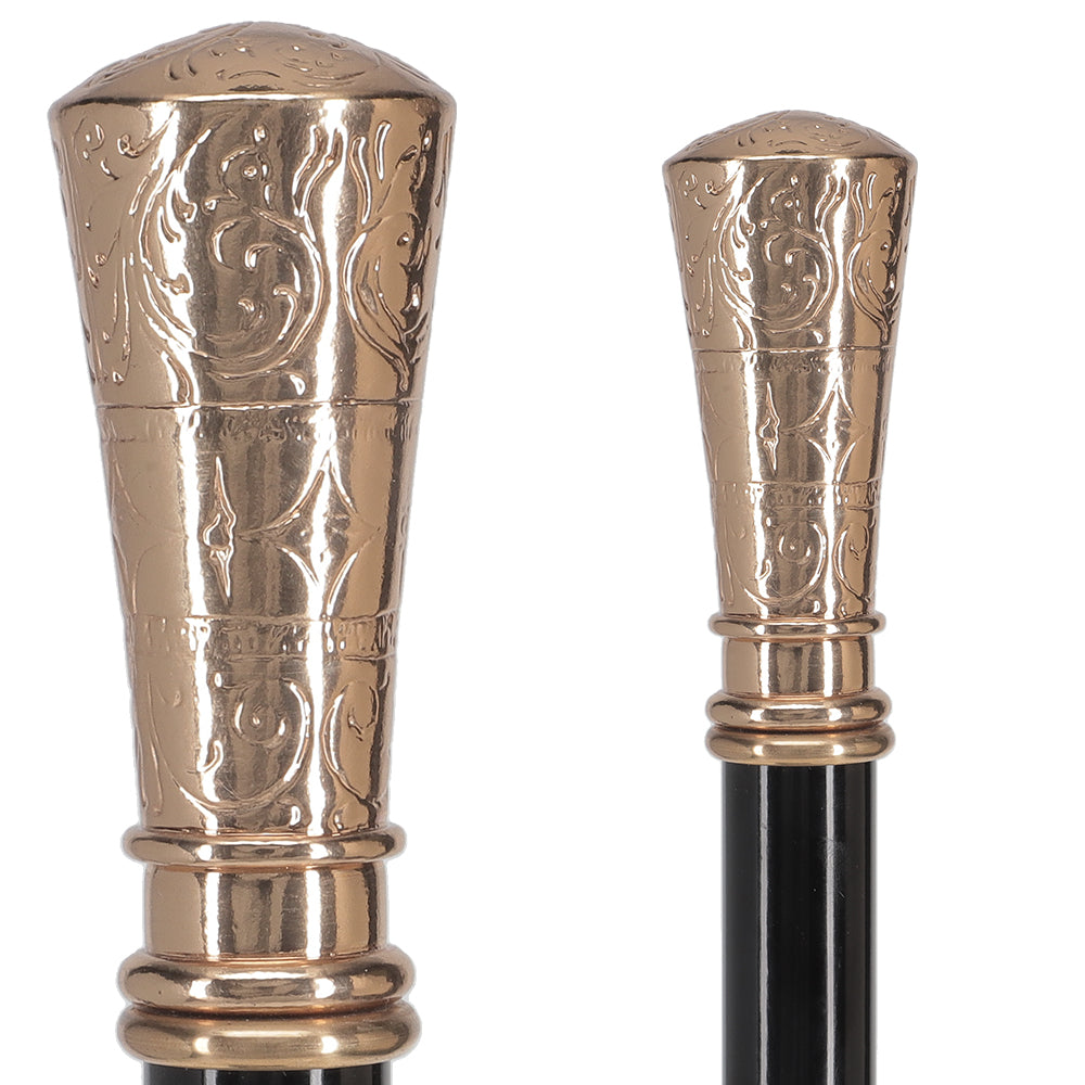 Gold Plated Petite Embossed Knob Handle Walking Cane w/ Black Beechwood Shaft & Collar Free Shipping 2025 New