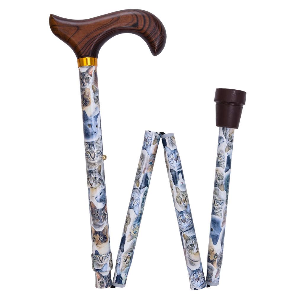 Cat Lovers: Designer Folding Adjustable Cane w/ Wooden Handle Sale Ebay