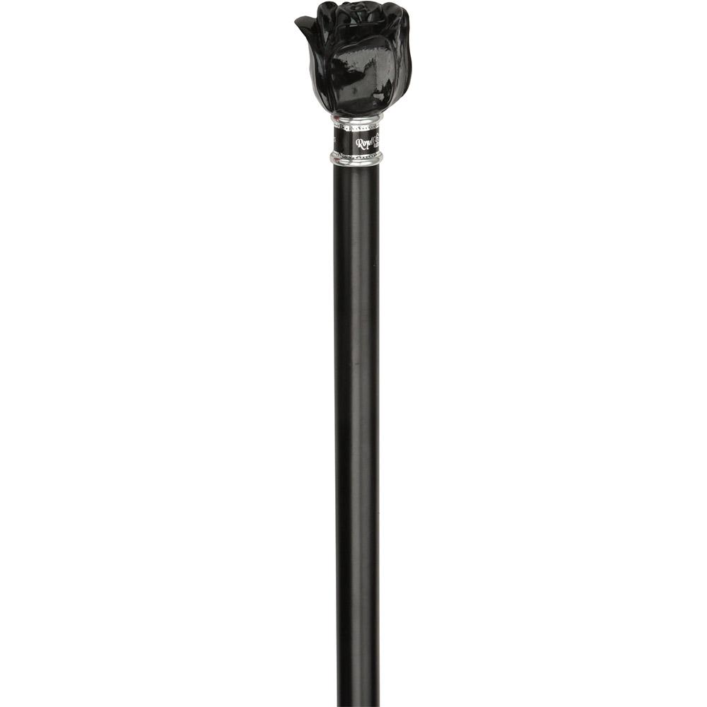 Scratch and Dent Black Rose Flower Knob Walking Stick With Black Beechwood Shaft and Collar V2046 Free Shipping Fashion Style