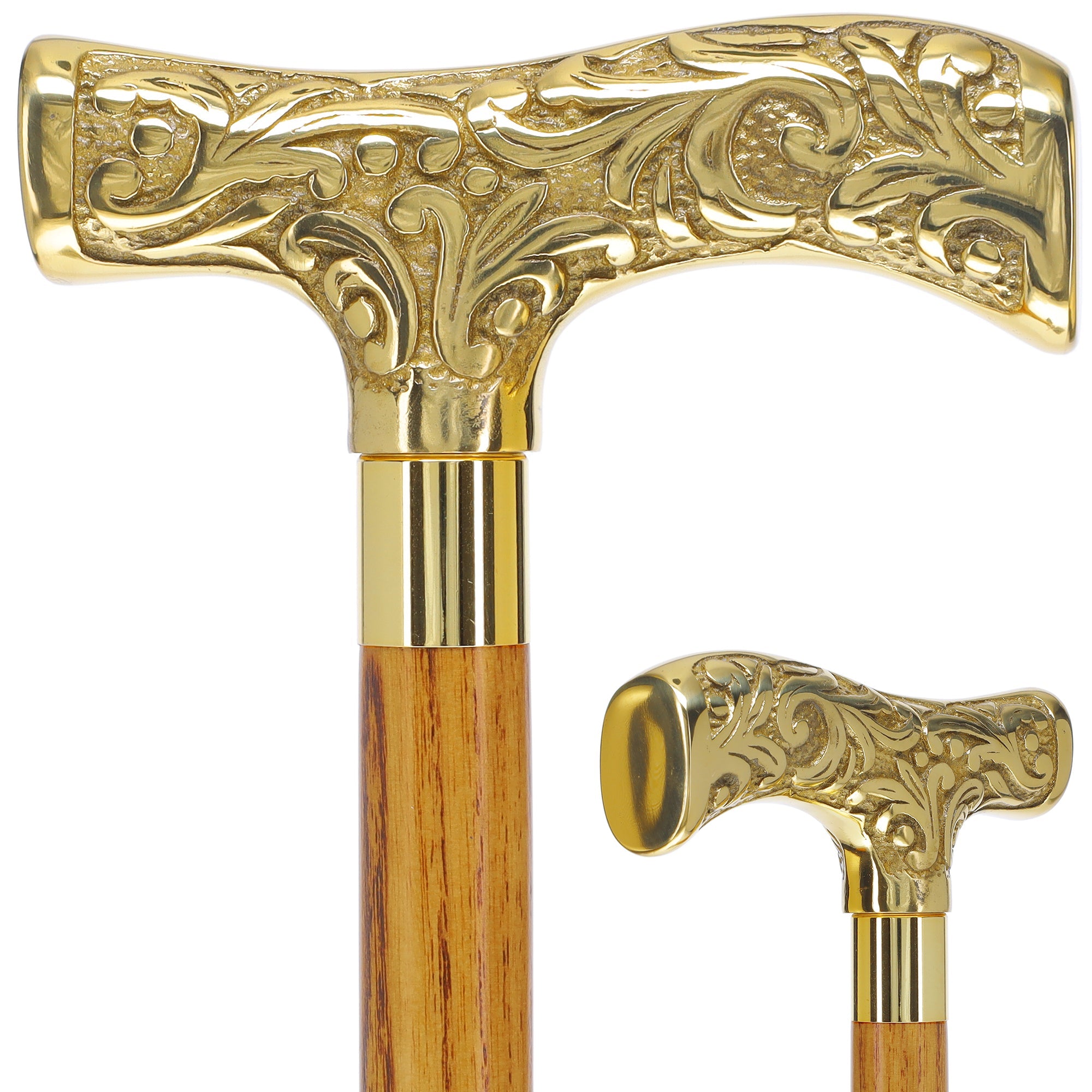 Scratch and Dent Brass T Shaped Handle Walking Cane w/ Wenge Shaft and Brass Gold Collar V3205 High Quality Cheap Pice