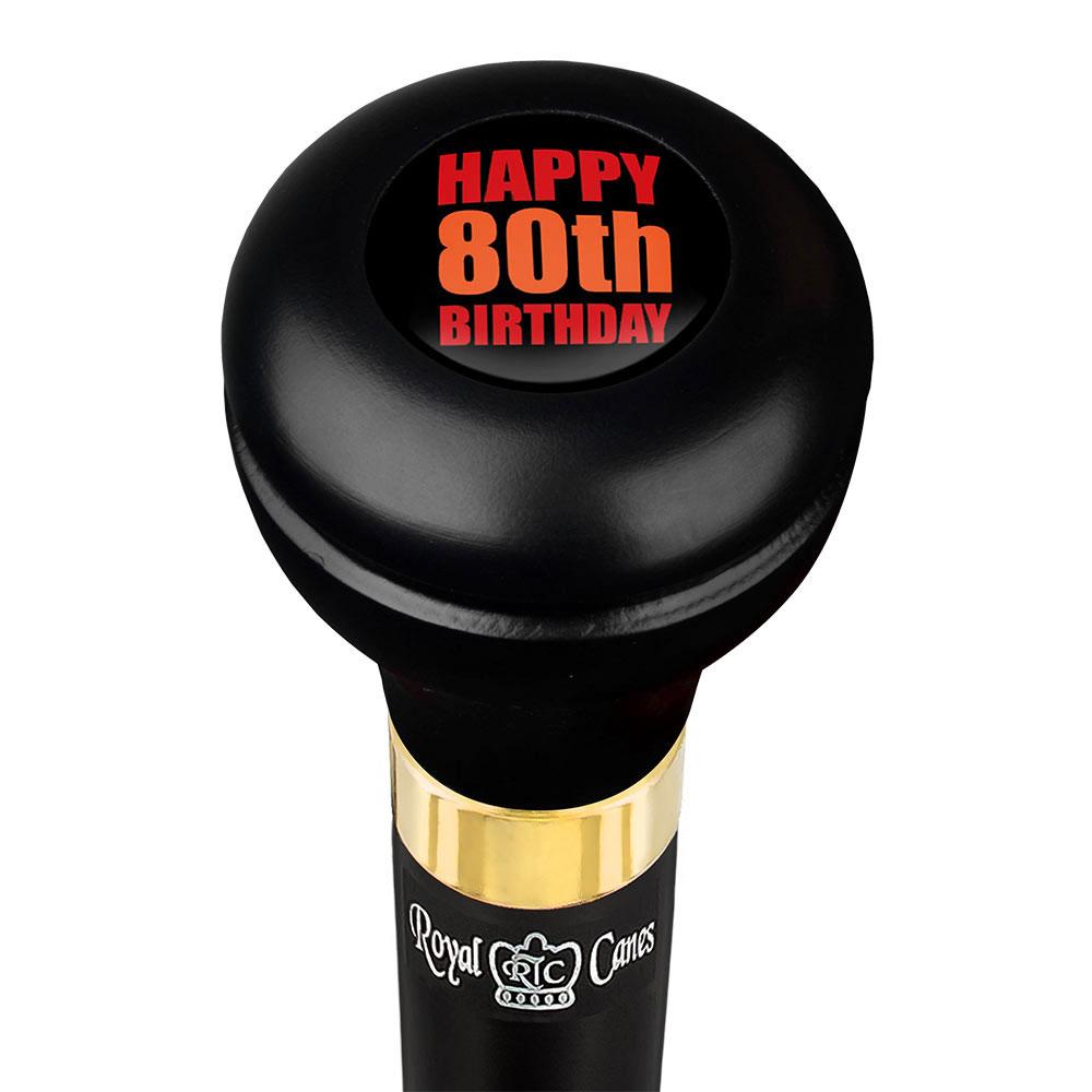 Happy 80th Birthday Flask Walking Stick w/ Black Beechwood Shaft & Pewter Collar 2025 Cheap Pice