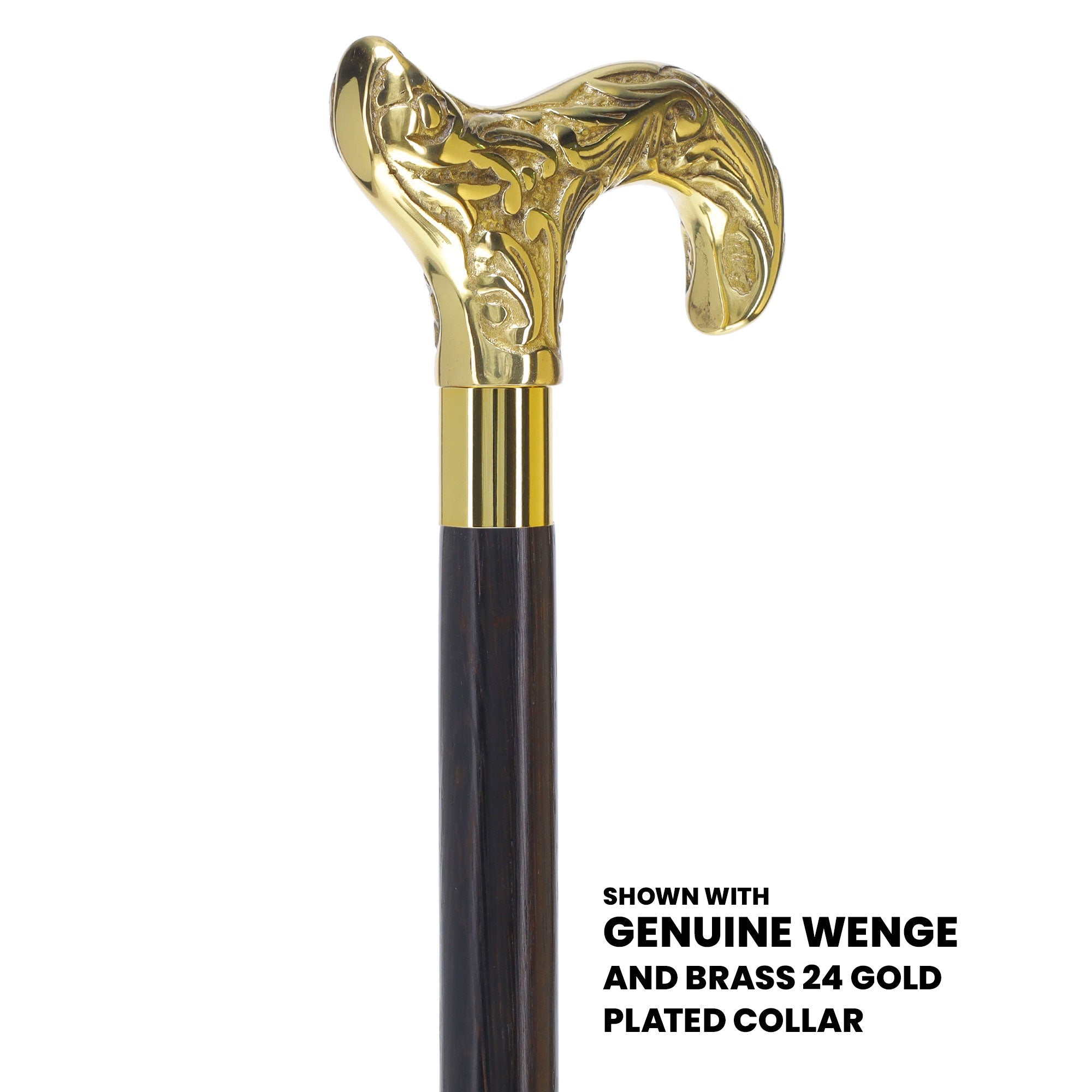 Scratch and Dent Brass Derby Handle Walking Cane w/ Brown Beechwood Shaft and Aluminum Gold Collar V3221 Online For Sale