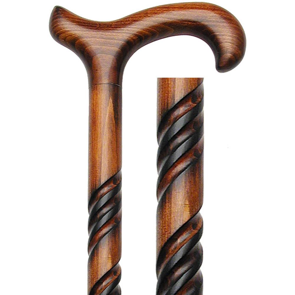 Scratch and Dent Deluxe Cherry Stain Spiral Derby Handle Walking Cane V2138 Cheap Pice Outlet Sale