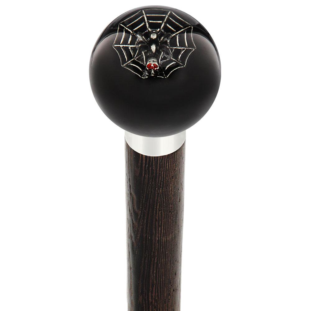 Skull & Spider Web Black Round Knob Cane w/ Custom Wood Shaft & Collar Outlet Fashion Style