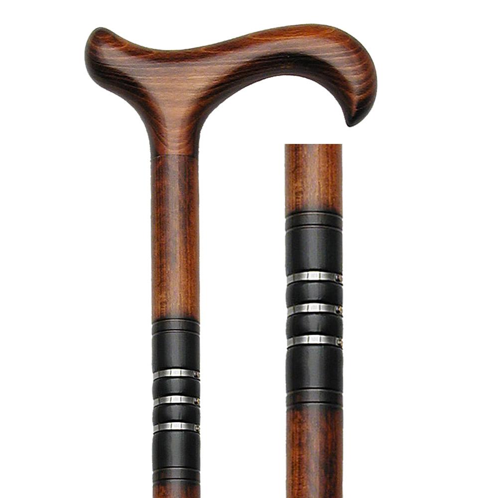 Scratch and Dent Cherrywood - Nickel Triple Ring Derby Walking Cane With Cherrywood Shaft and Triple Nickel Collar V1529 Visit New For Sale