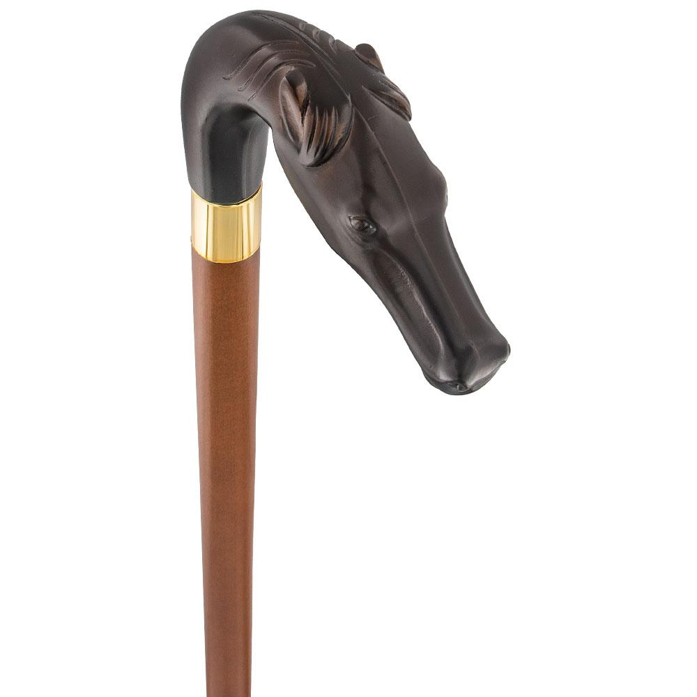 Brown Racing Dark Horse Walking Cane - Italian Handle w/ Custom Shaft and Collar Discount From China