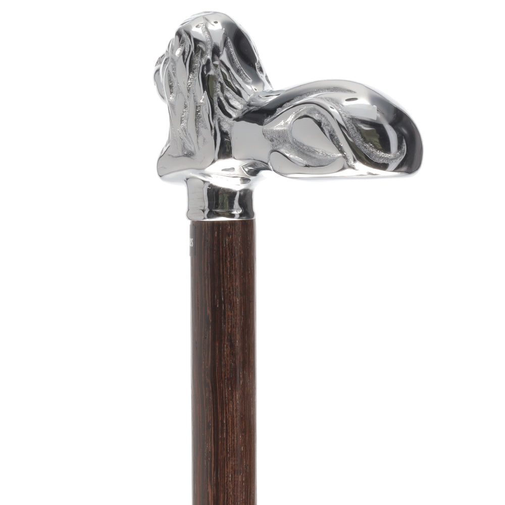 Chrome Lion Handle Walking Cane: Luxury Wenge Wood Shaft Outlet Order