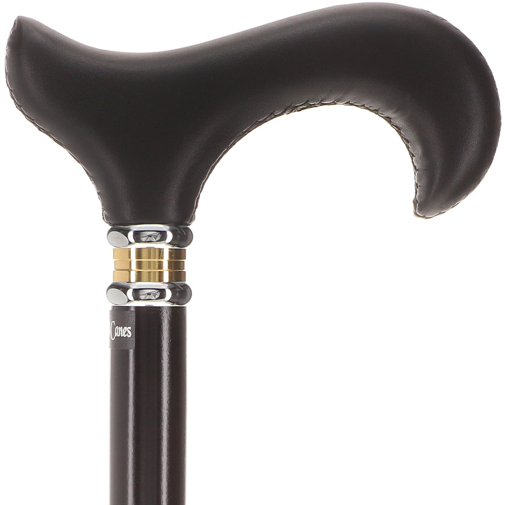 Soft Genuine Leather Grip Derby Cane: Sleek Black Beechwood Shaft Cheap Pices Authentic