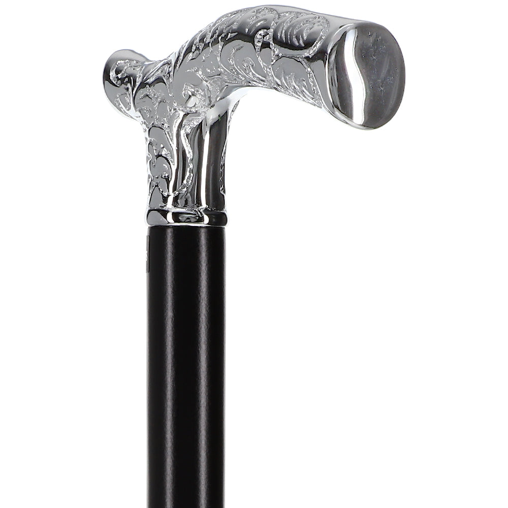 Scratch and Dent Chrome Plated Scroll Fritz Walking Cane With Black Beechwood Shaft V2014 Online Online Cheap Online