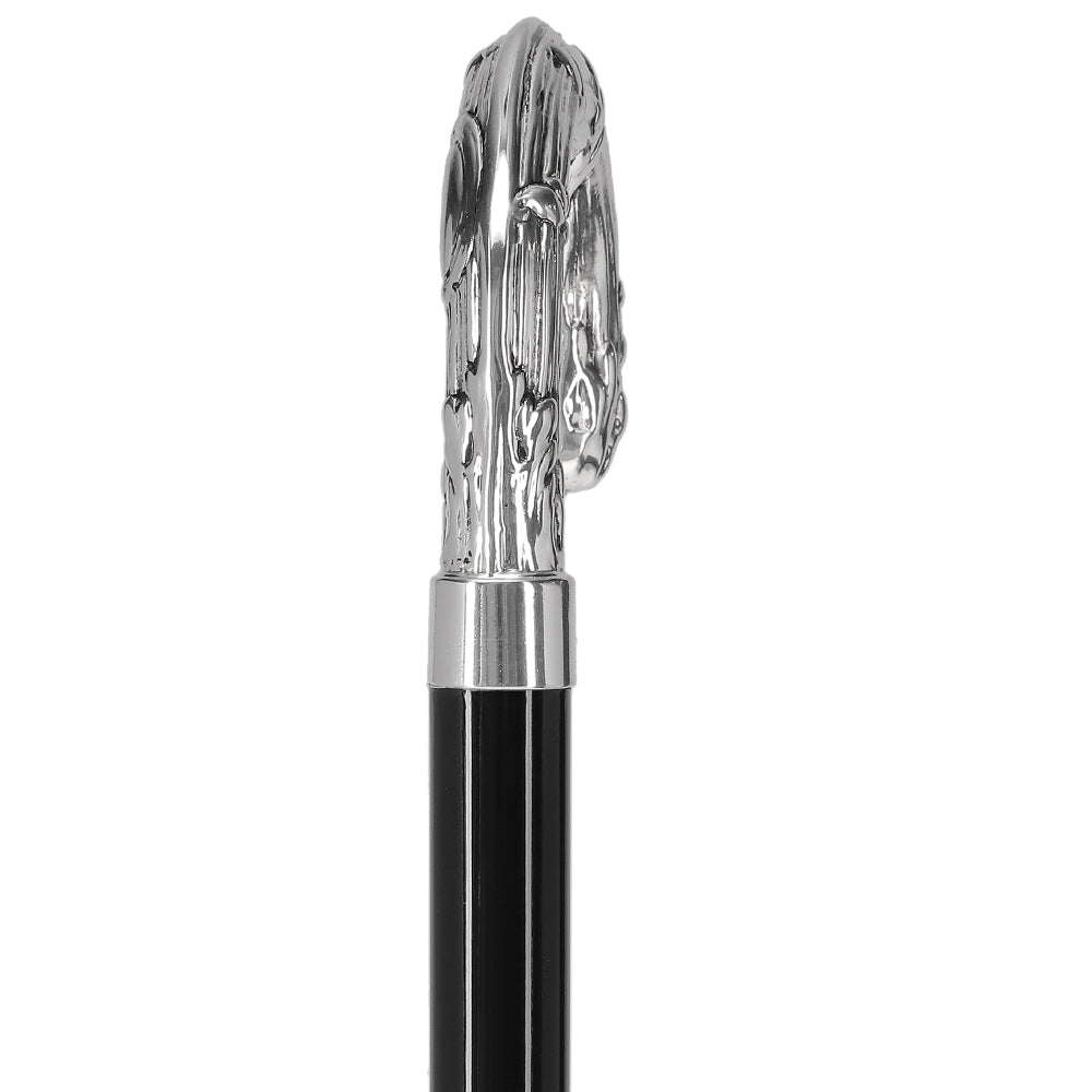 Italian Luxury Silver 925 Ribbed Intricate Design Walking Cane Cheap Fashion Style