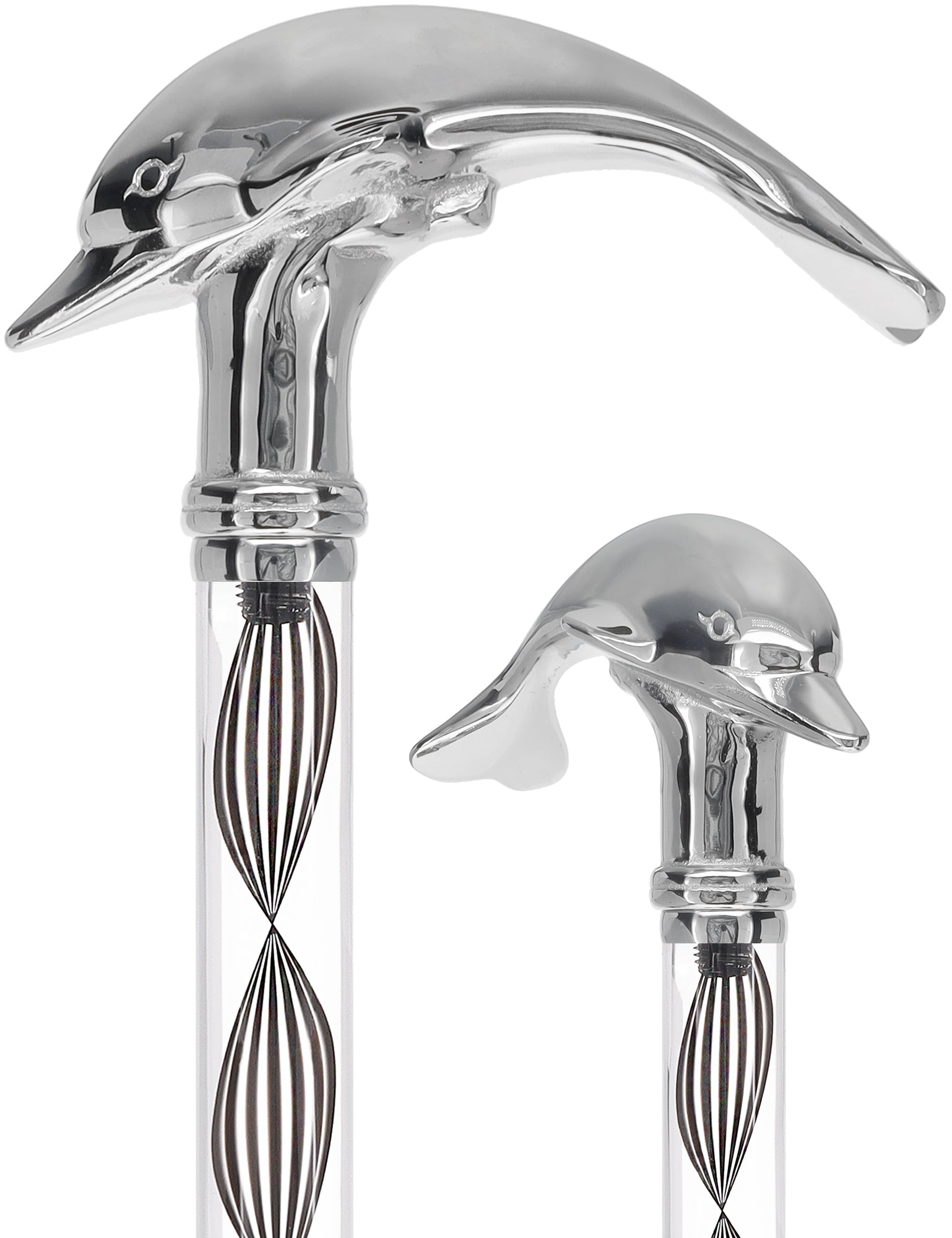 Crystal Elegance Chrome Dolphin Cane with Invisible Acrylic Shaft Options Popular Online