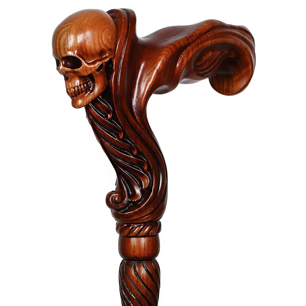 Skull Head: Artisan Intricate Handcarved Wood Cane (Right Hand) Cheap Pice Store