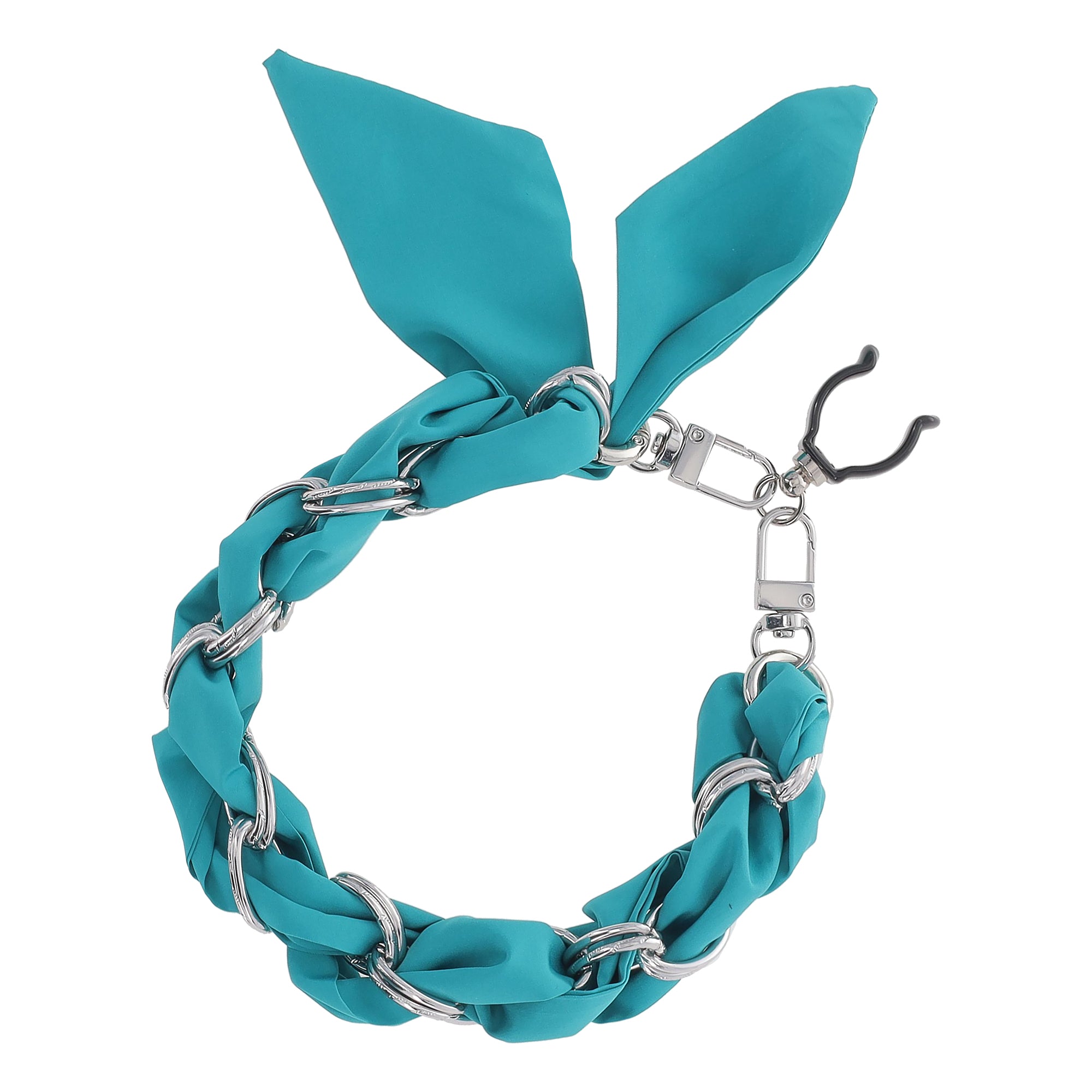 FashionStix Luxury Turquoise Silk Satin scarf with Chain Wrist Strap with Clip Holder Official