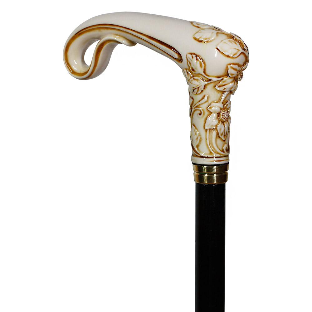 Scratch and Dent Ivory Flowers Artisan Intricate Handcarved Cane V2159 Clearance With Credit Card