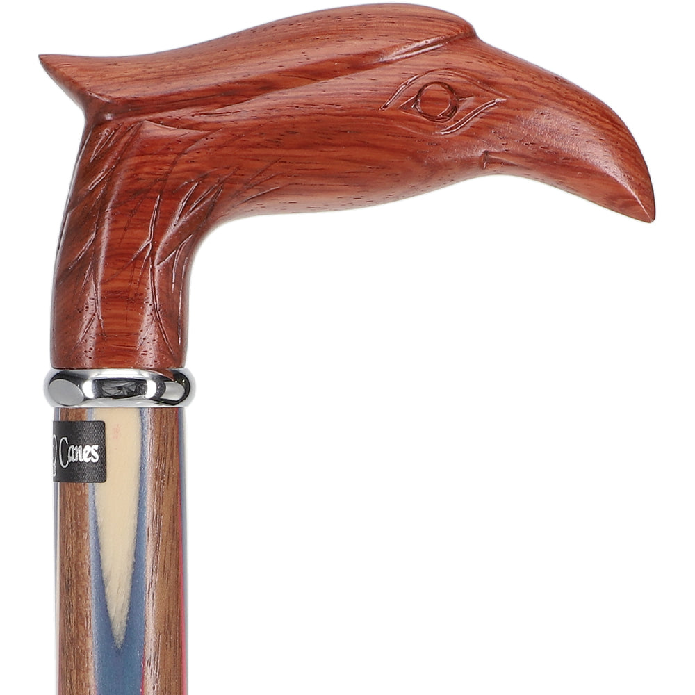 Scratch and Dent Colors Don't Run Eagle Handle Walking Cane With Inlaid Ovangkol Shaft and Silver Collar V1223 Outlet Good Selling