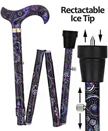 Scratch and Dent Purple Majesty Adjustable Folding Designer Derby Cane with Retractable Ice tip V2227 Visit New Sale Online
