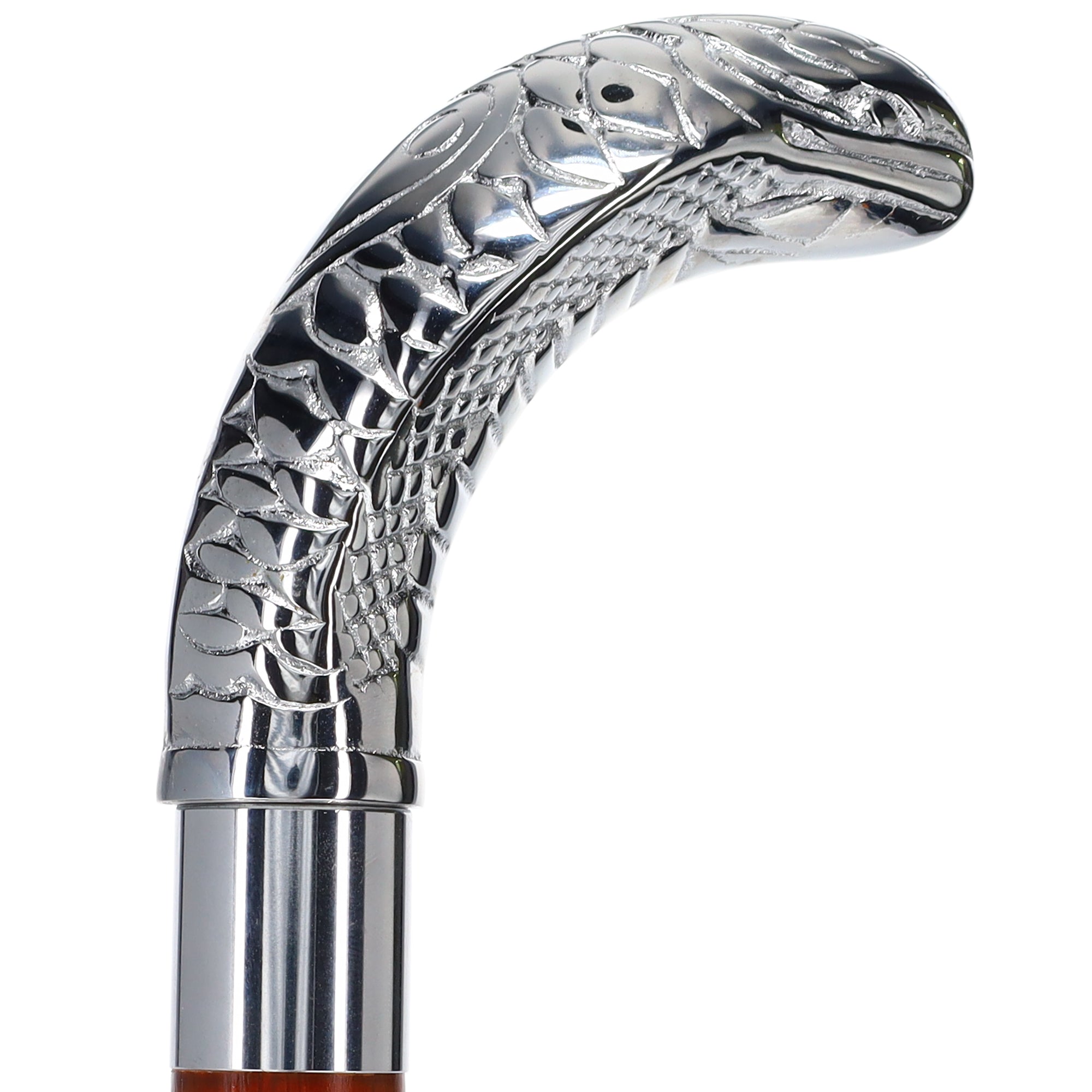 Chrome Plated Snake Handle Walking Cane w/ Custom Shaft and Collar Fashionable Sale Online