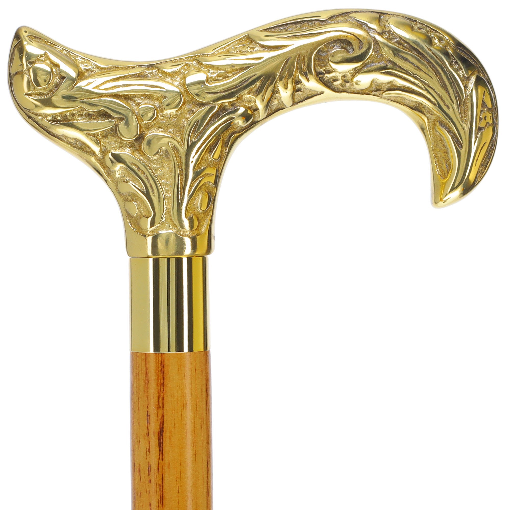 Scratch and Dent Brass Derby Handle Walking Cane w/ Brown Beechwood Shaft and Aluminum Gold Collar V3221 Online For Sale