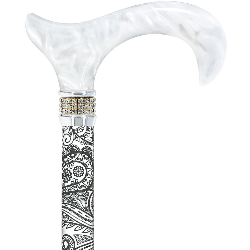 Rhinestone Pearlz Designer Folding Cane: Black & White Majesty New Arrival Cheap Online