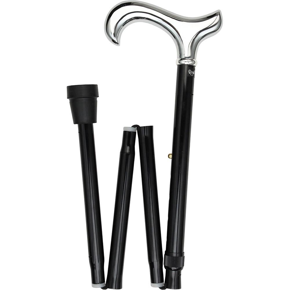 Scratch and Dent Chrome Plated Derby Walking Cane With Folding, Adjustable Black Aluminum Shaft V2249 Wholesale Pice