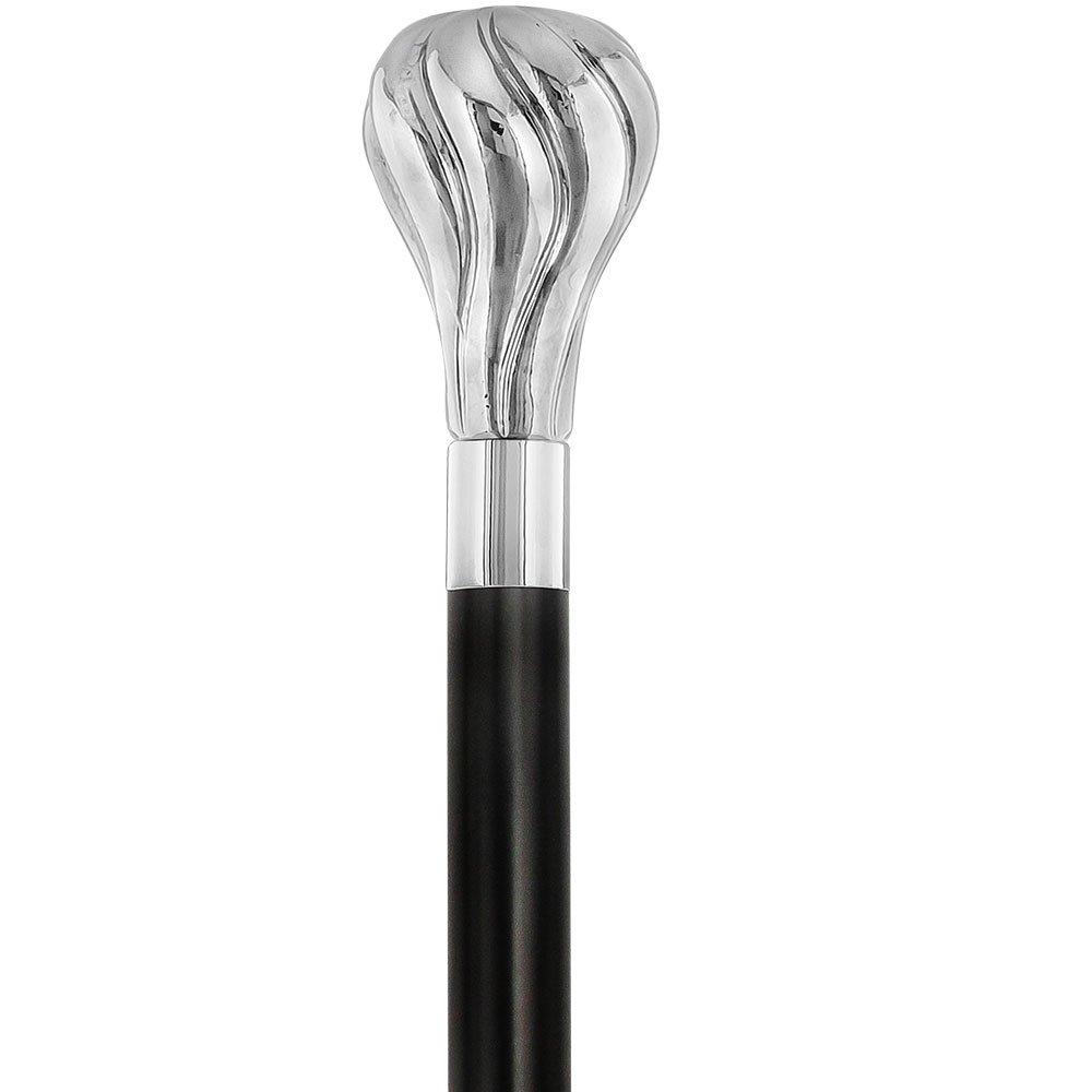 Scratch and Dent Elegant Swirl Knob Nickel Plated Handle Italian Handle Cane w/ Ash Shaft & Aluminum Silver Collar V1623 Clearance Official Site